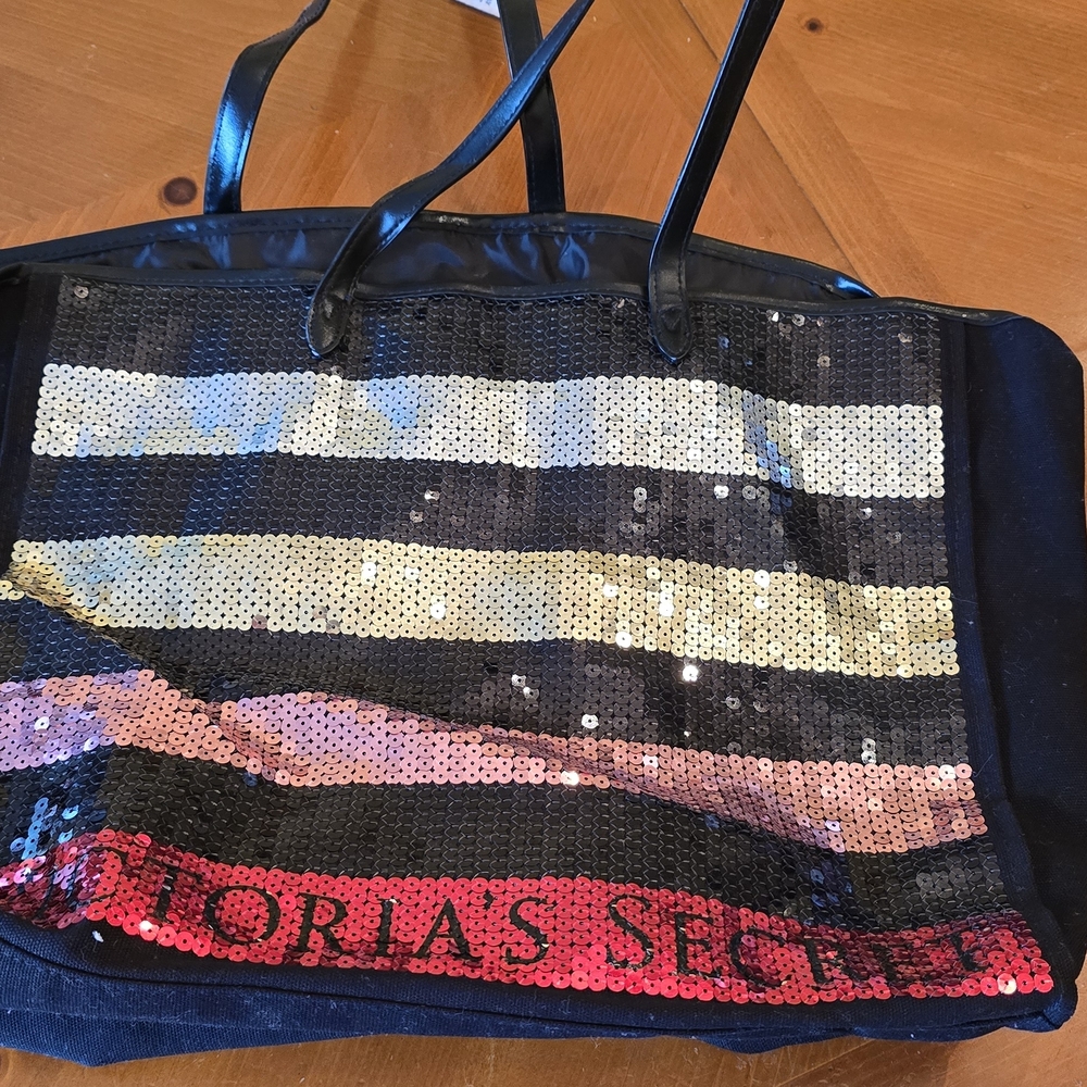 Victoria's Secret Black and Multicolor Sequin Tote Bag